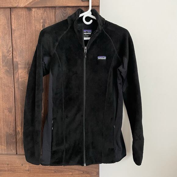 Patagonia Fleece Jacket Womens Large Black Full Zip R2 Polartec Warm Wear - Picture 1 of 12